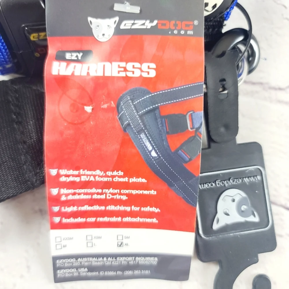 EzyDog Adjustable Dog Harness XL Blue Black NEW